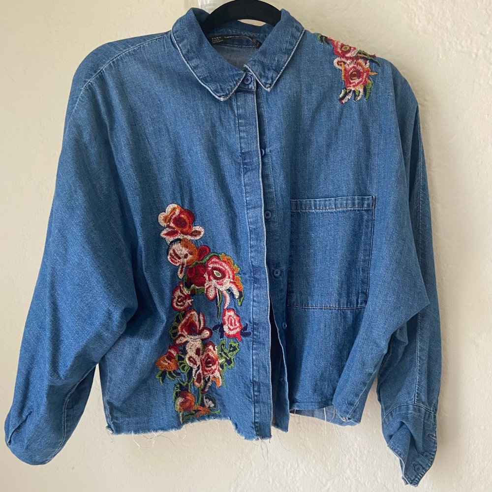 Zara Embroidered Denim Top
